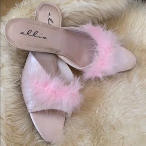 Pink feather boudoir slides size 10